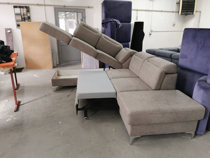 OLSEN - Corner Sofa with Pull out Bed Modern Metal Legs Adjustable Headrests >295x220cm<