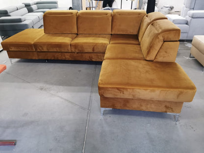 OLSEN - Corner Sofa with Pull out Bed Modern Metal Legs Adjustable Headrests >295x220cm<
