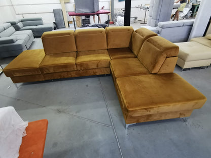 OLSEN - Corner Sofa with Pull out Bed Modern Metal Legs Adjustable Headrests >295x220cm<