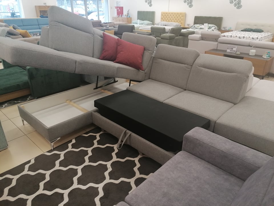 OLSEN - Corner Sofa with Pull out Bed Modern Metal Legs Adjustable Headrests >295x220cm<
