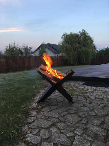 X-FIRE Modern Unico Fireplace Pit Garden Hearth Black Raw Corten Steel Outdoor 60cm