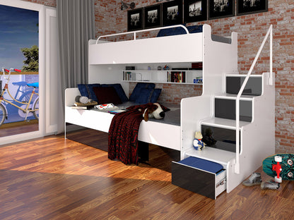 JESSICA 3B - bunk bed with stairs, shelves and many drawers. High gloss inserts