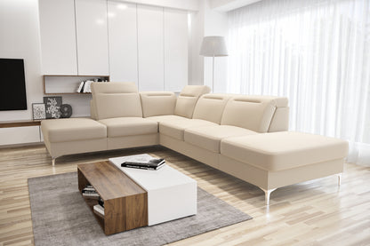 OLSEN - Corner Sofa with Pull out Bed Modern Metal Legs Adjustable Headrests >295x220cm<