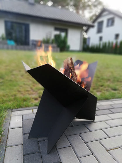 X-FIRE Modern Unico Fireplace Pit Garden Hearth Black Raw Corten Steel Outdoor 60cm