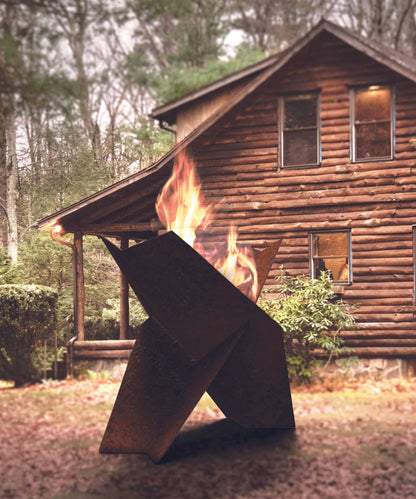 X-FIRE Modern Unico Fireplace Pit Garden Hearth Black Raw Corten Steel Outdoor 60cm