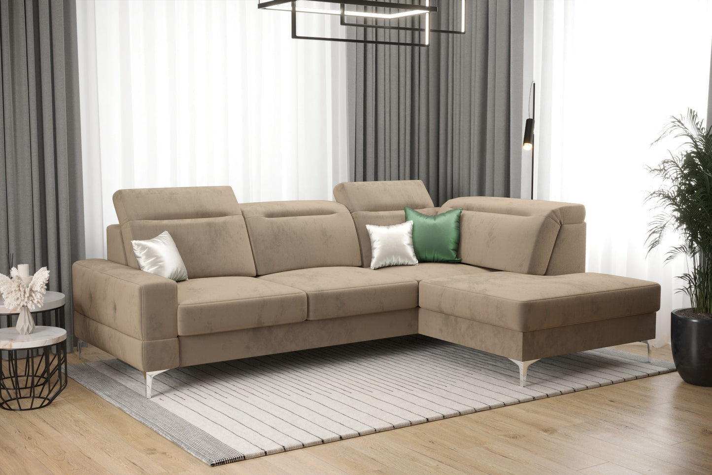 MALIBU MINI - Corner Sofa with Sleeping Function, Various Colours, Left or Right Corner Position >250 x 180cm<