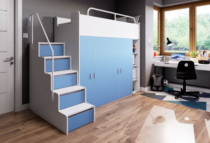 JESSICA 2 - Cabin Bed with Stairs and 2 Wardrobes, 8 Matt Colours Inserts