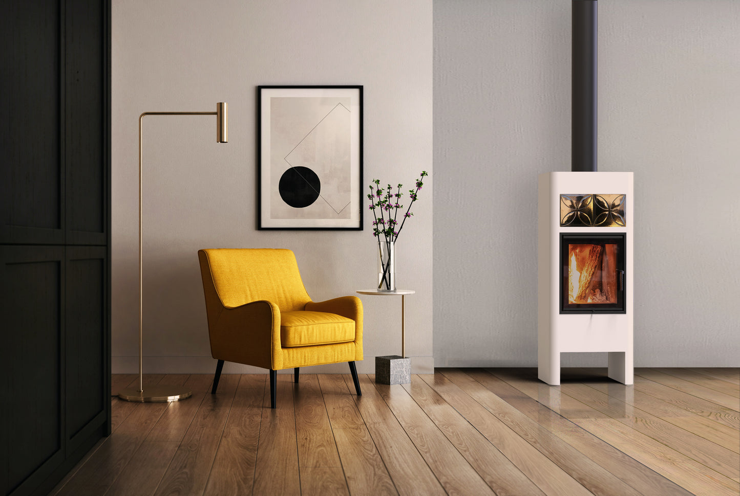 LUNA Freestanding Fireplace - Minimalist Form and High Efficiency, 2 Colours